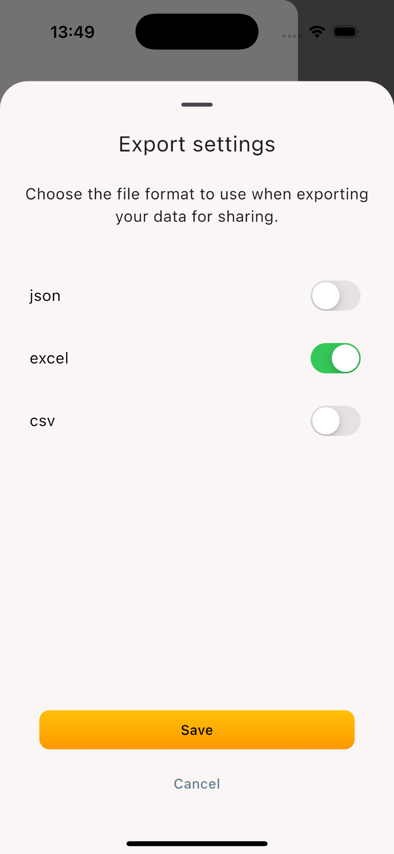 Configure file format Screen of Paperflood app