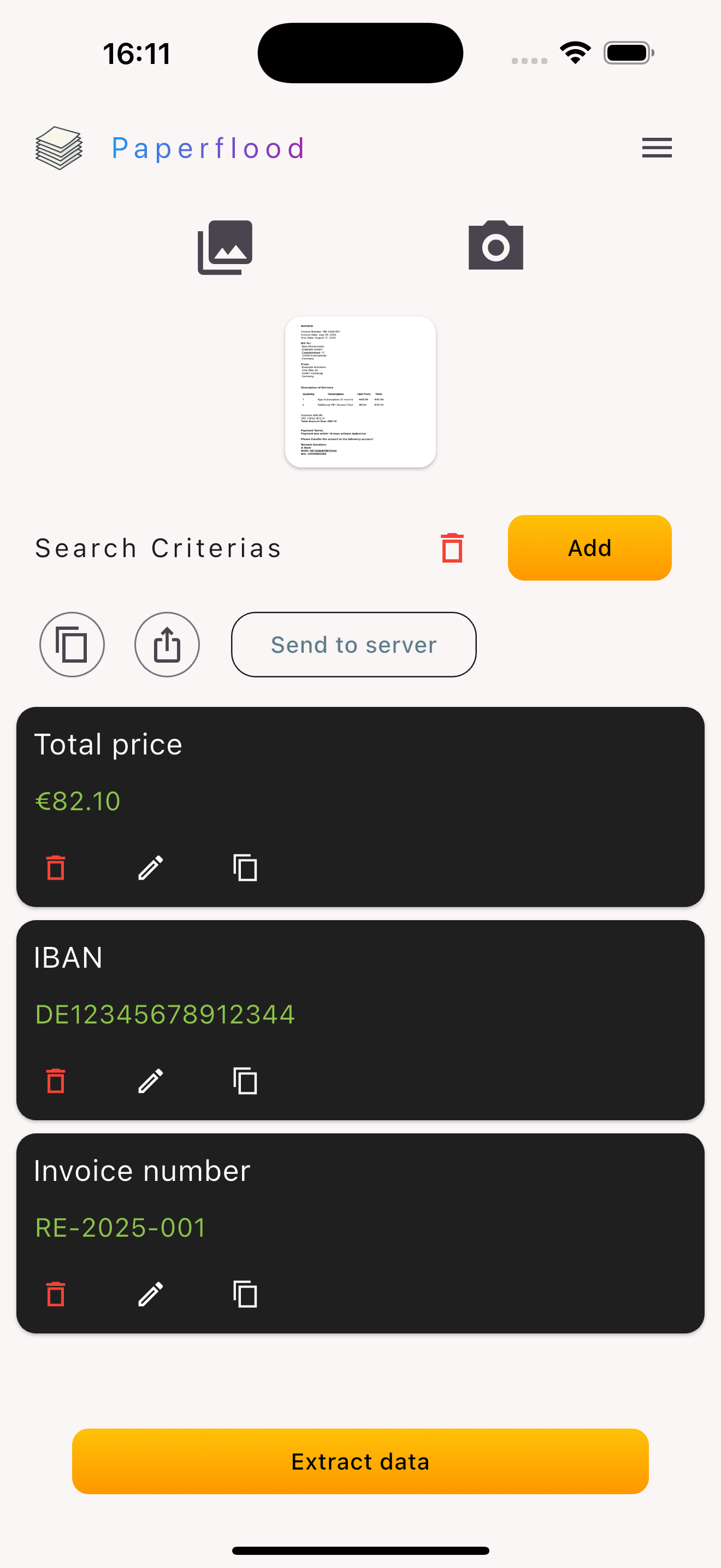 Main Screen of Paperflood app