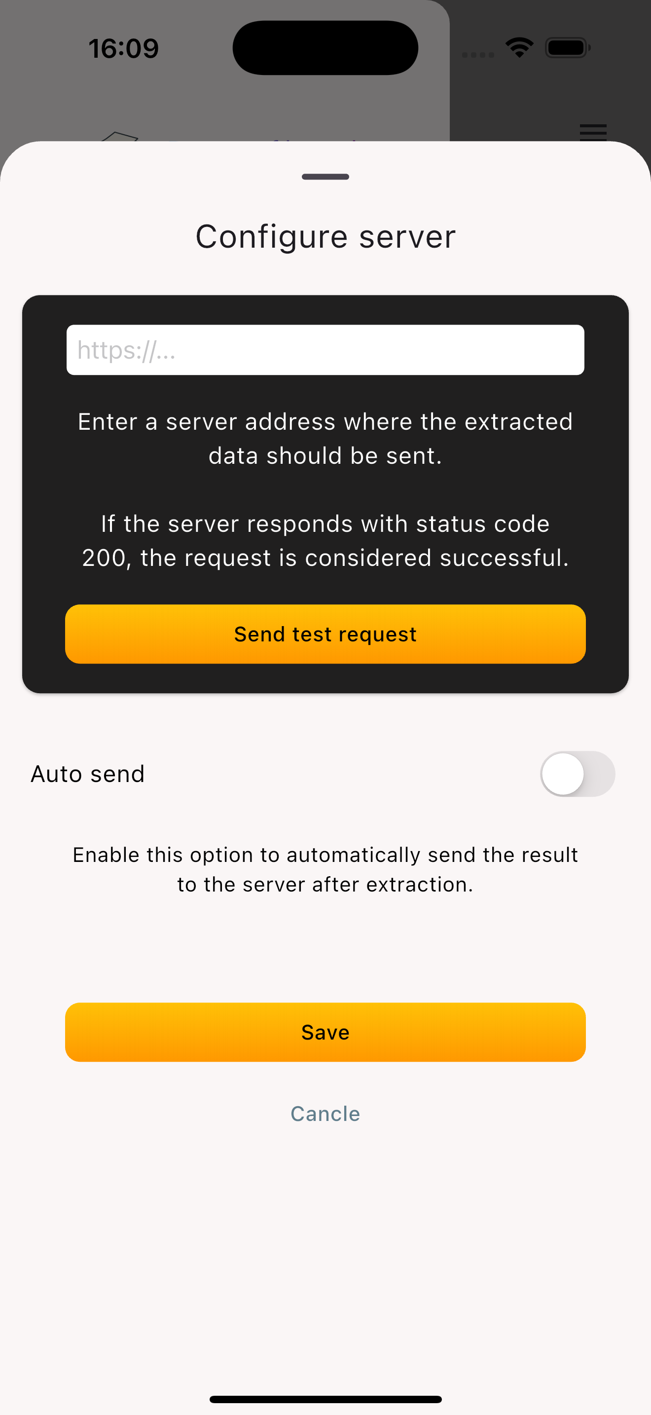 Configure Server Screen of Paperflood app